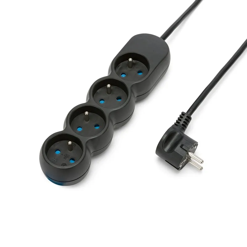 Multipresa francese 4x16A, cavo lungo 1,5m, H05VV-F3G1.0MM2, CE,  NF. Nero
