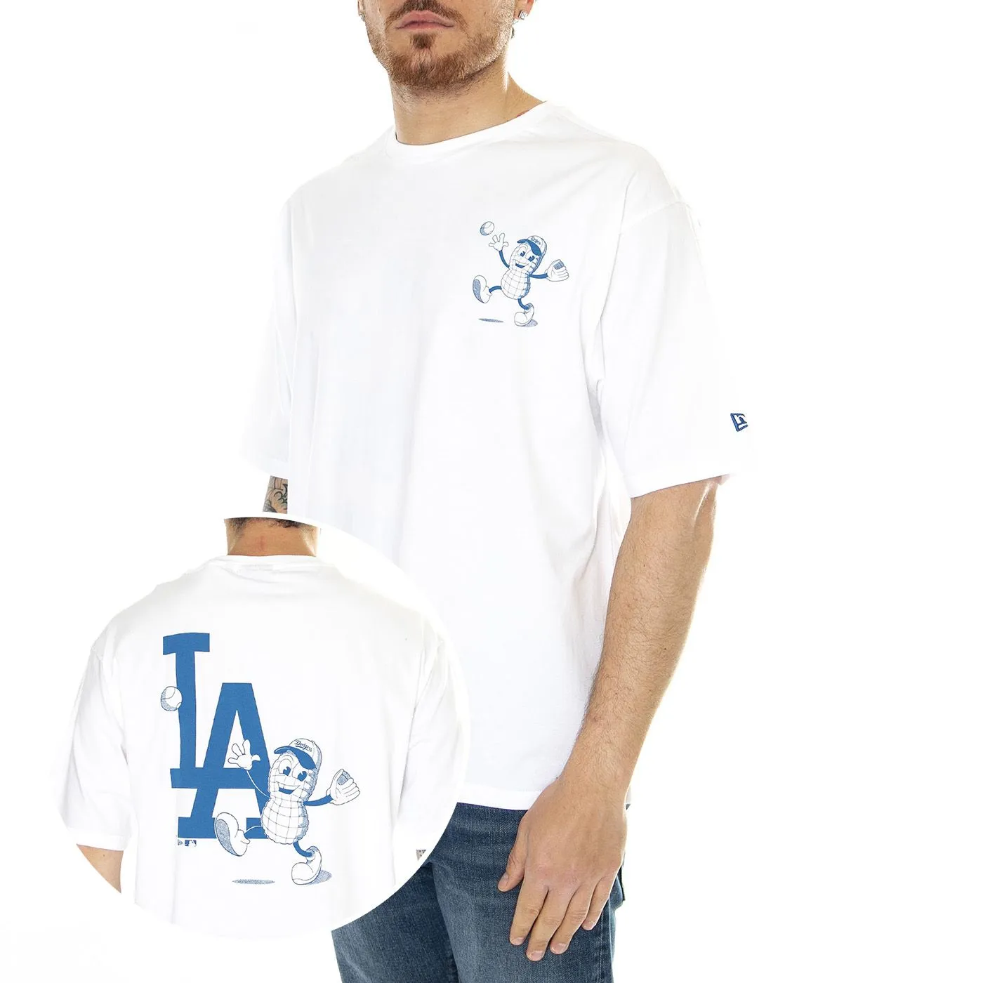 New Era MLB Food Graphic OS Tee Los Angeles Dodgers White / Navy - Maglietta Girocollo Uomo Bianca    