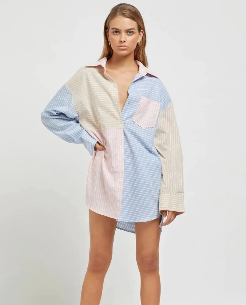Nuova camicia da donna a righe a contrasto