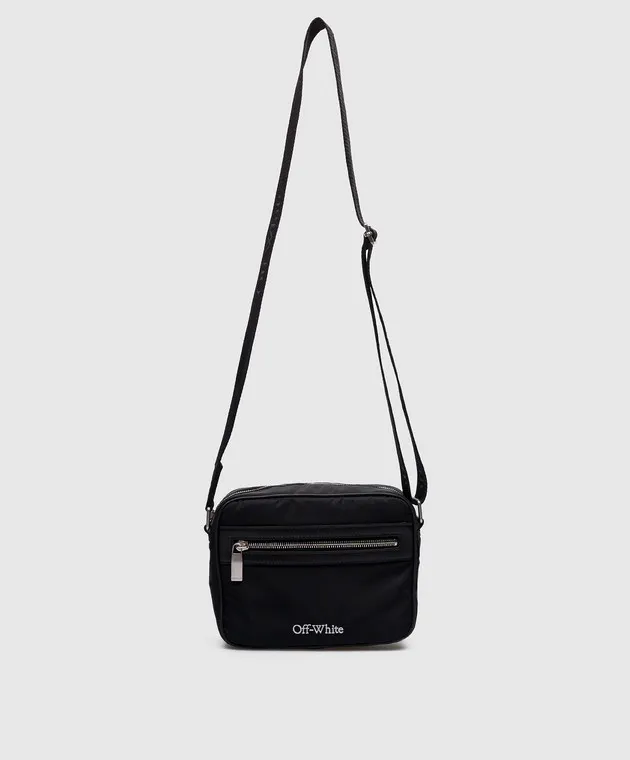 Off-White Borsa a tracolla nera con ricamo logo OMNQ080C99FAB001