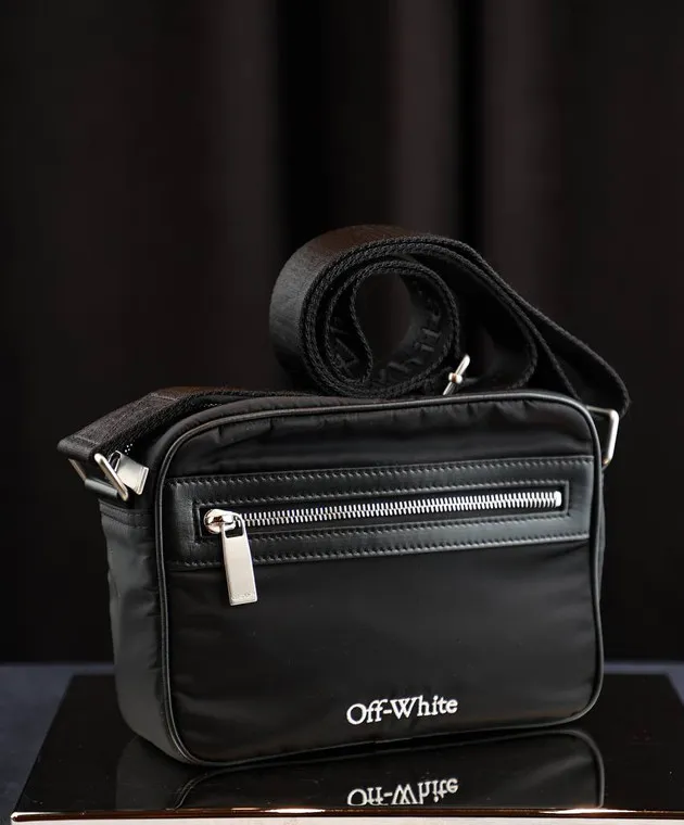Off-White Borsa a tracolla nera con ricamo logo OMNQ080C99FAB001