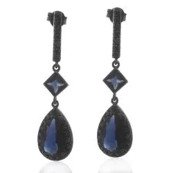Orecchini pendenti a goccia in argento 925 placcato rutenio con zirconi blu e neri