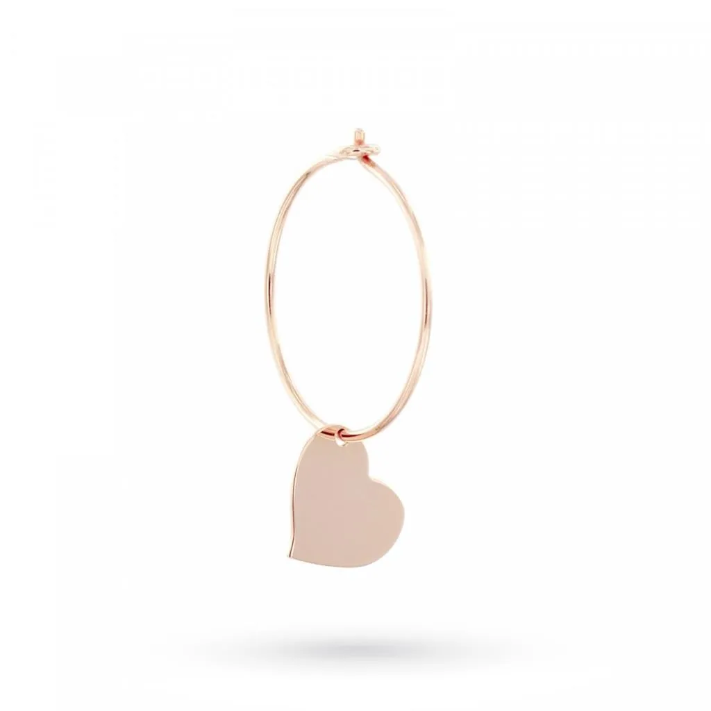Orecchino cerchio cuore pendente argento 925 placcato oro rosa