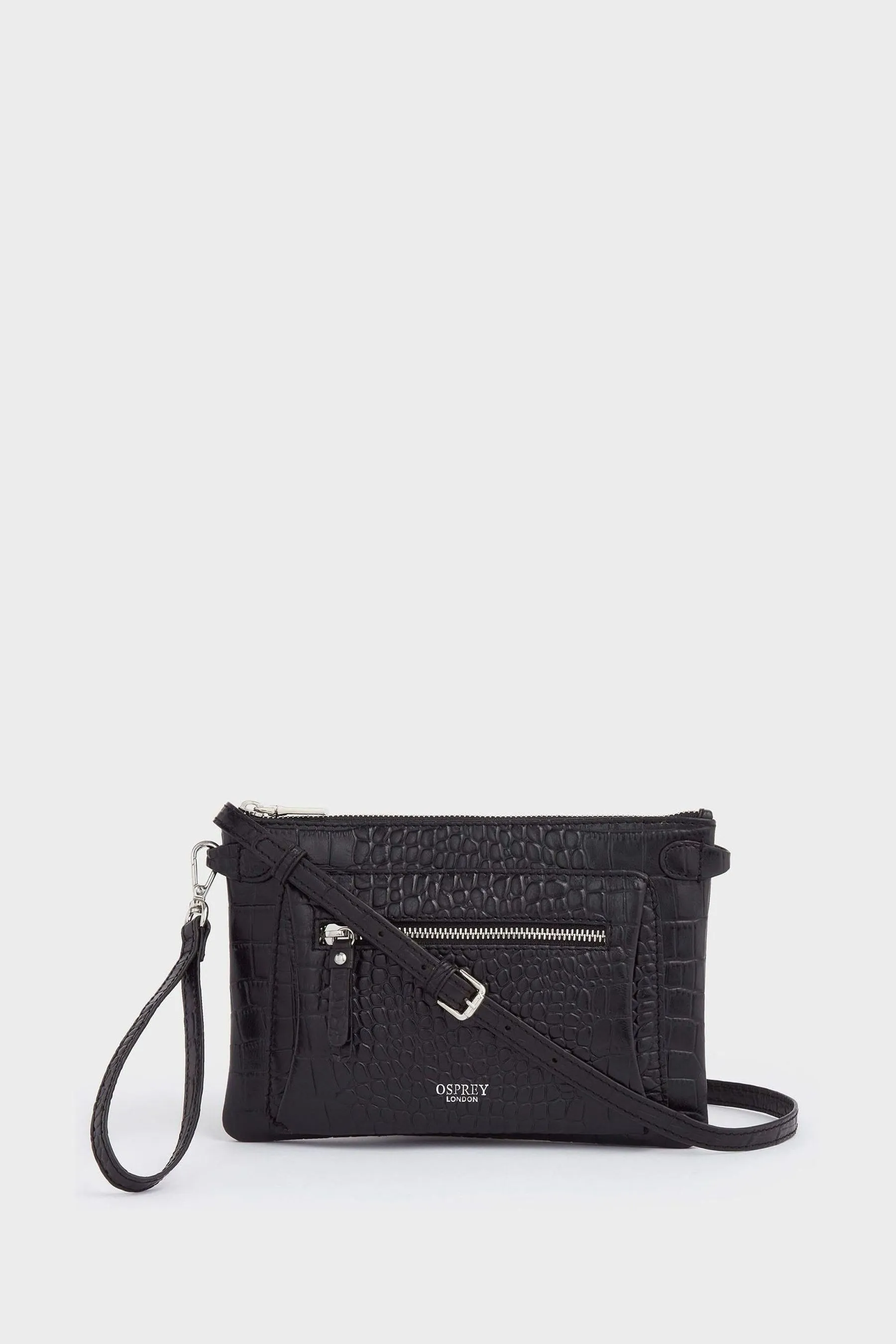 Osprey London - The Ruby - pochette a tracolla in pelle effetto coccodrillo Nero - Borsa