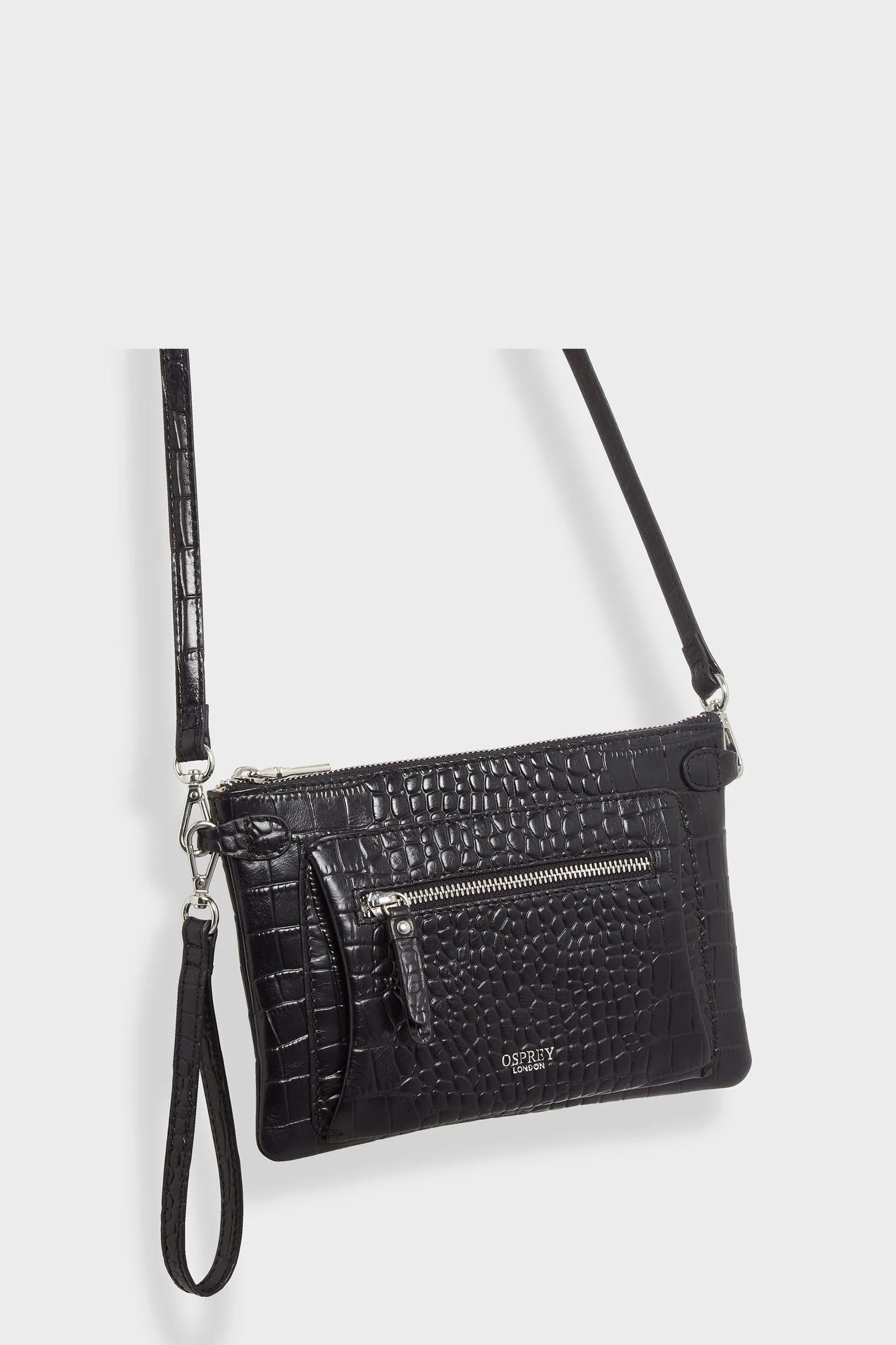Osprey London - The Ruby - pochette a tracolla in pelle effetto coccodrillo Nero - Borsa
