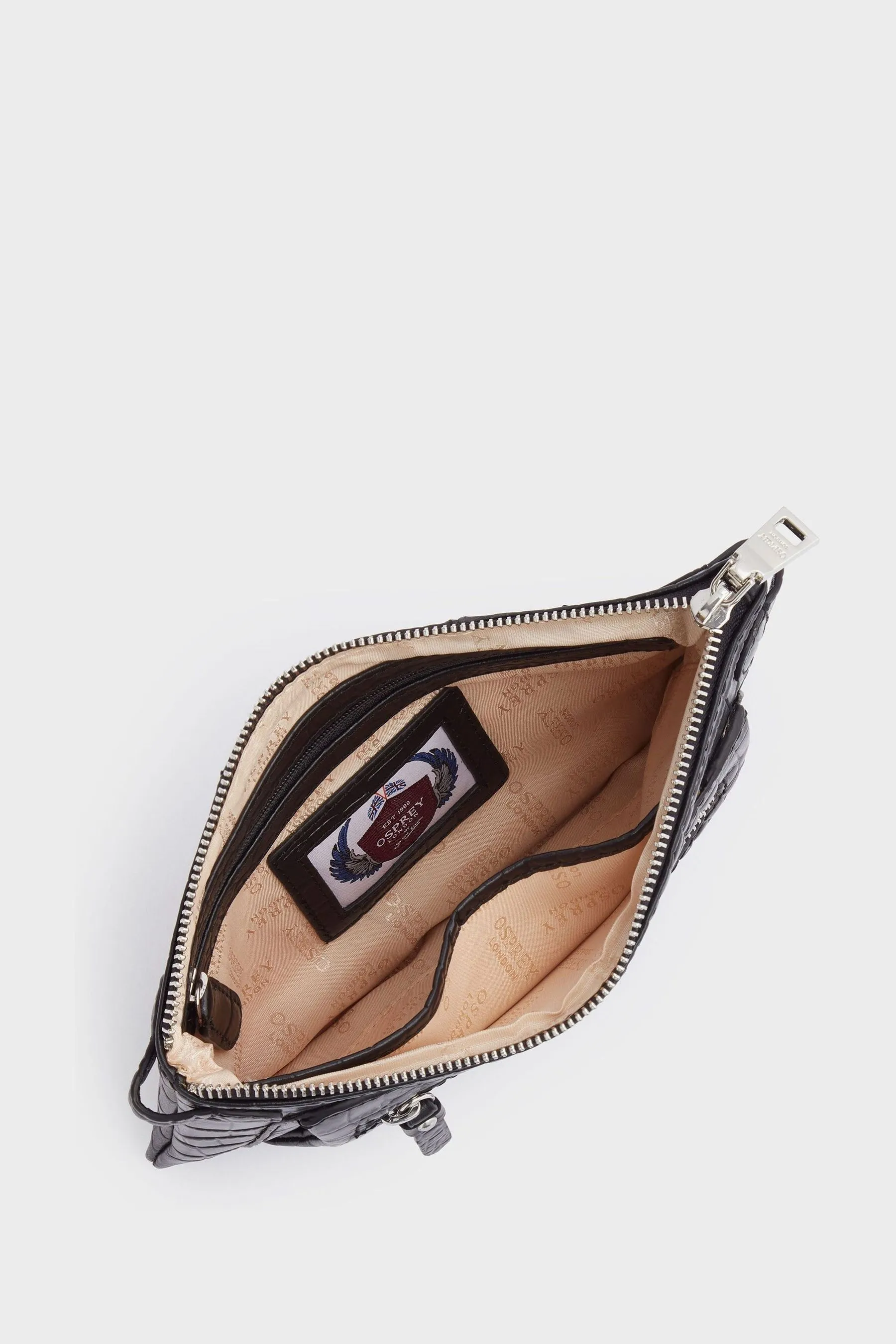 Osprey London - The Ruby - pochette a tracolla in pelle effetto coccodrillo Nero - Borsa