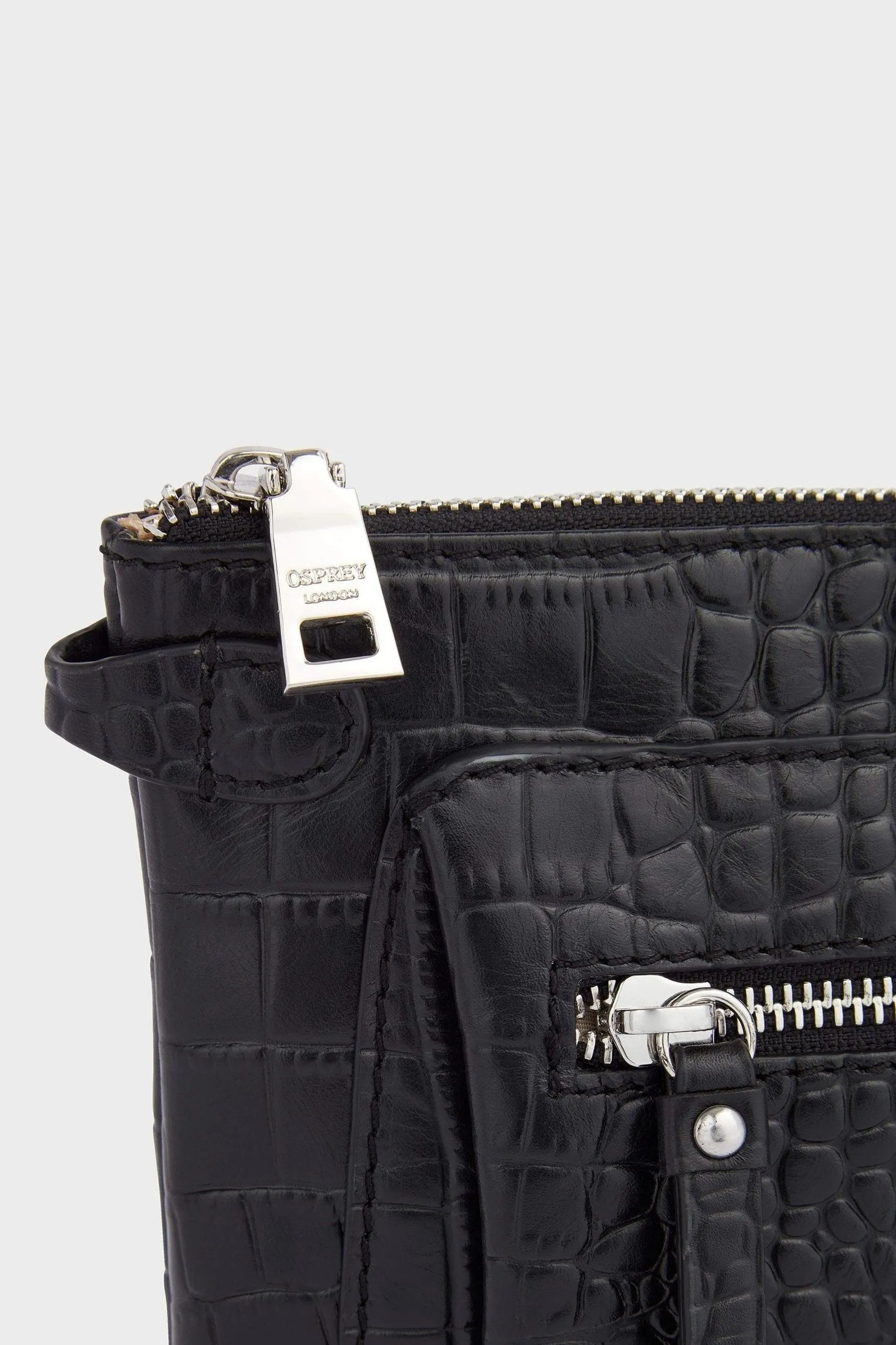 Osprey London - The Ruby - pochette a tracolla in pelle effetto coccodrillo Nero - Borsa