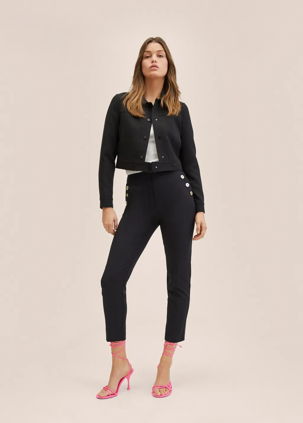 Pantaloni crop bottoni