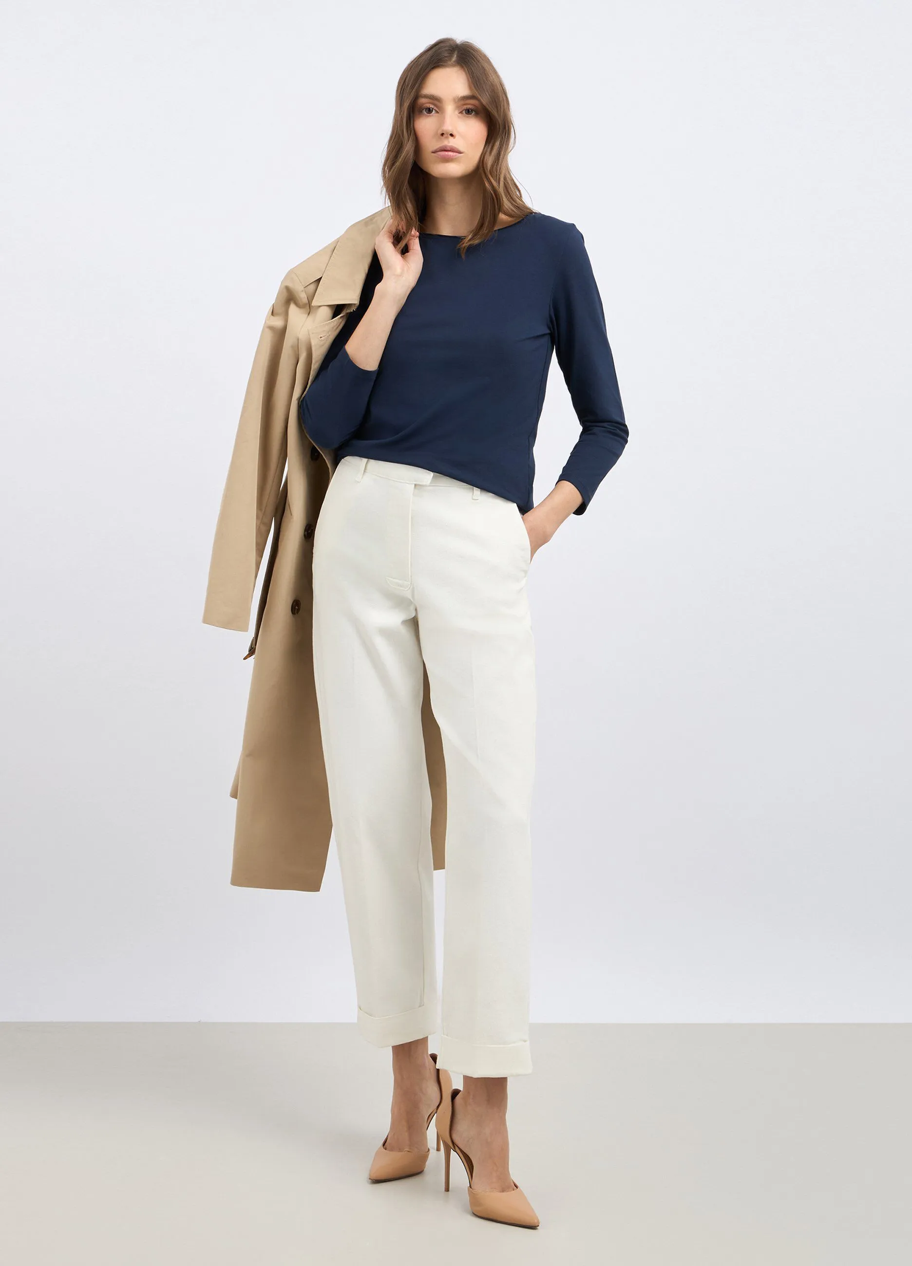 Pantaloni in denim con risvolto donna