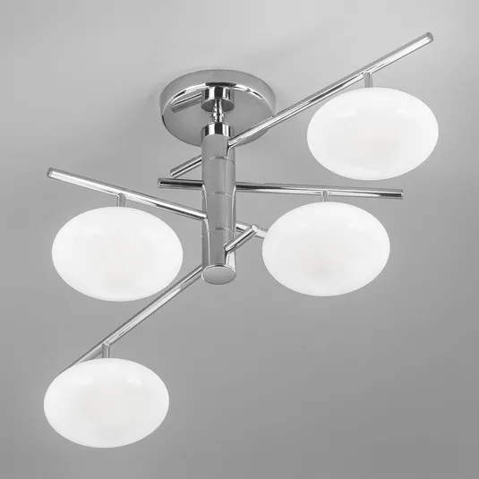 Plafoniera Dolce 4 luci, paralumi cromo/bianco