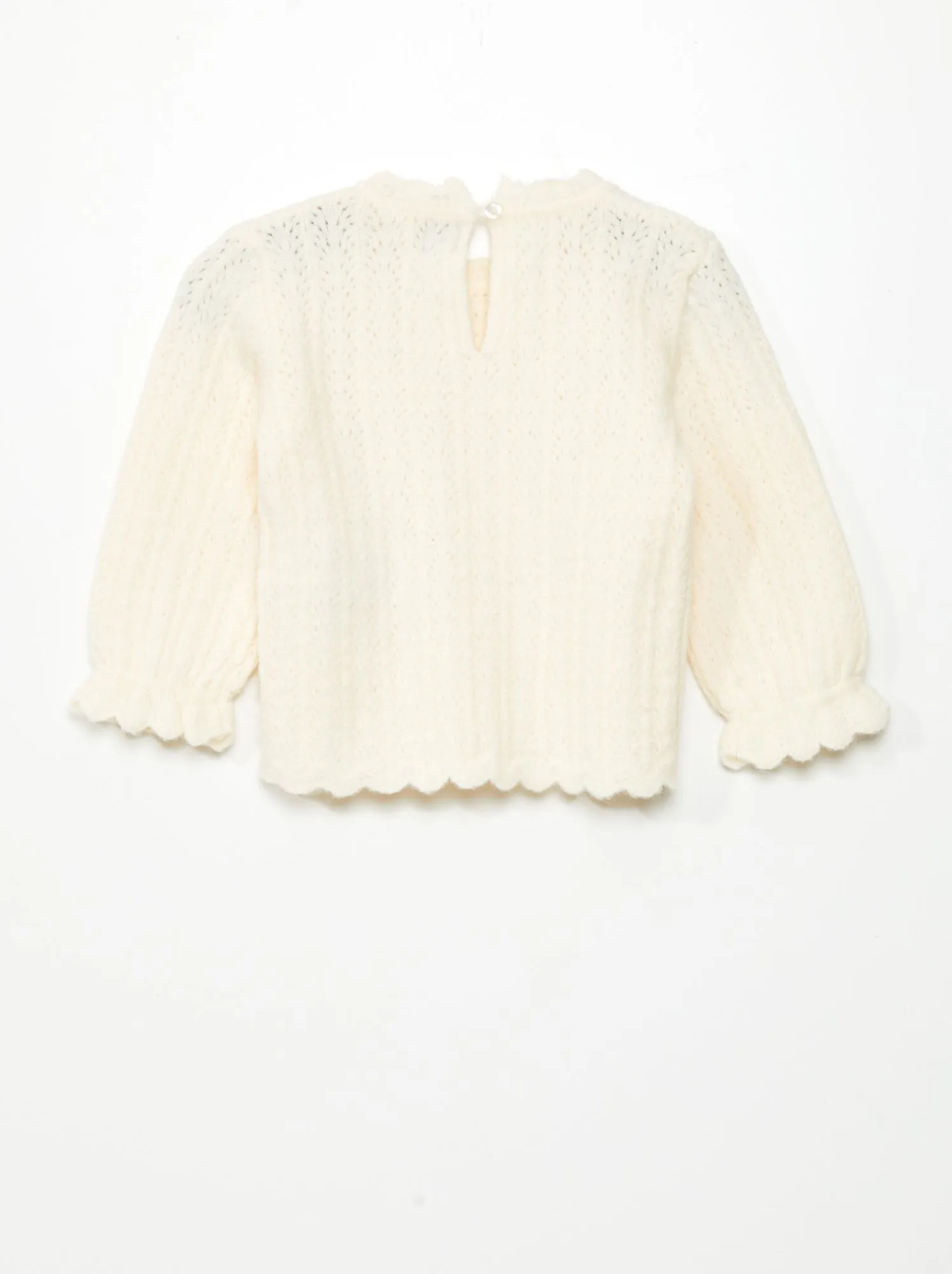 Pullover scollo tondo con finiture con volant - BIANCO