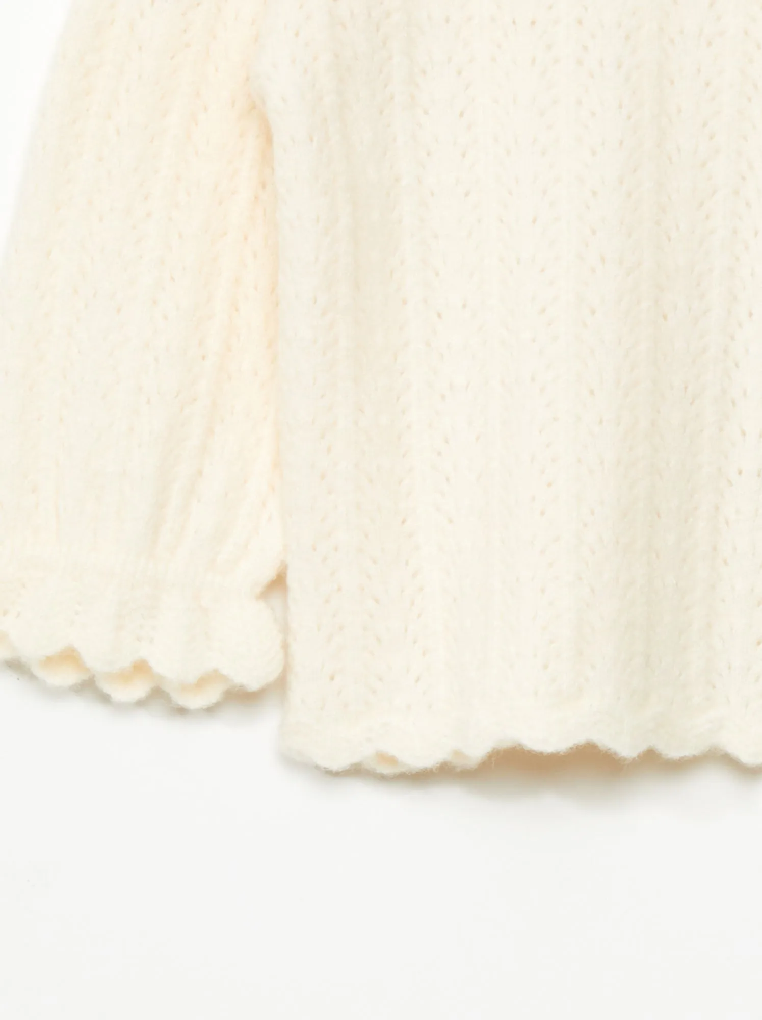 Pullover scollo tondo con finiture con volant - BIANCO
