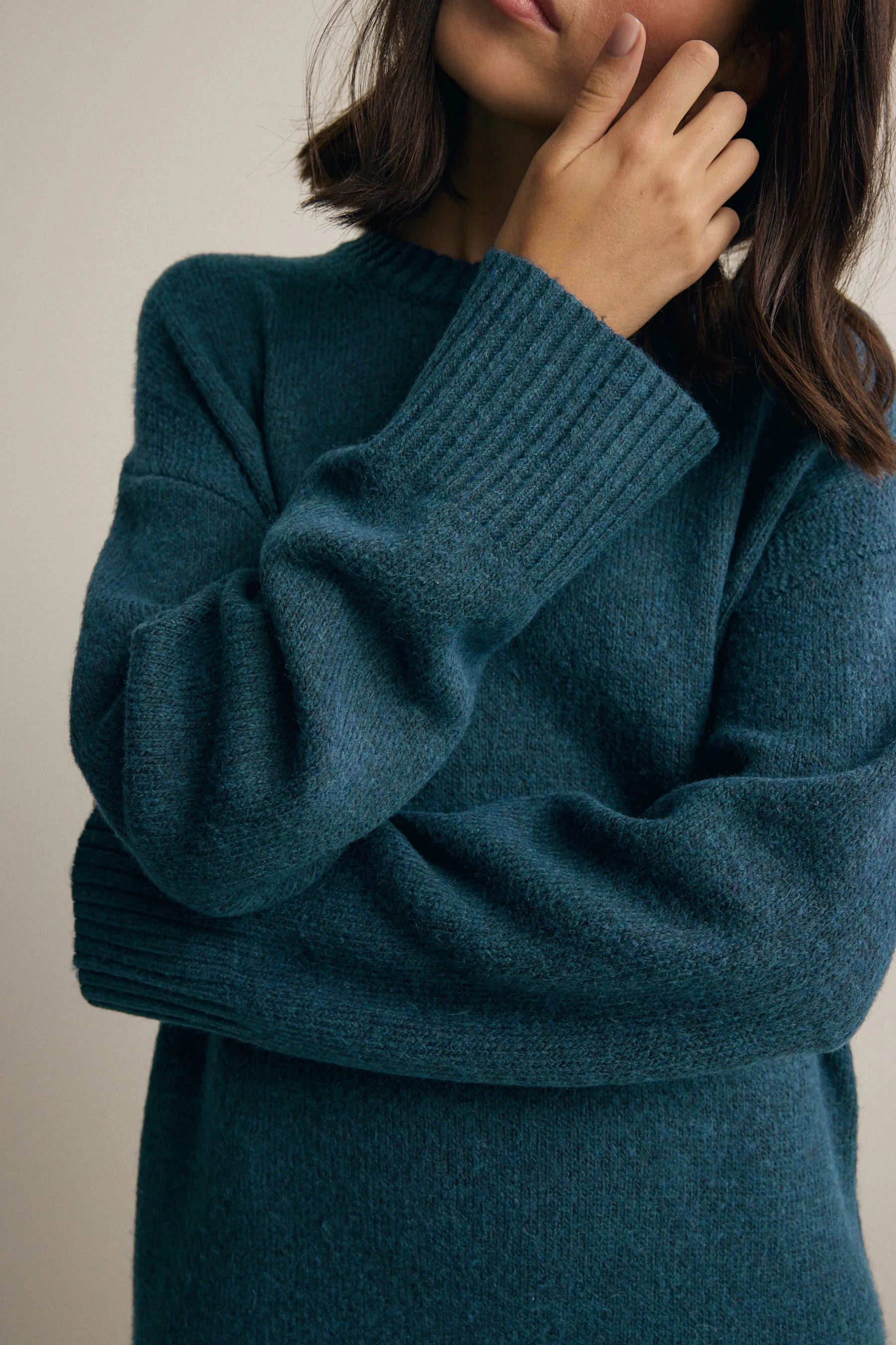 Relaxed Soft Touch Crew Neck Midi Knitted Jumper Dress    