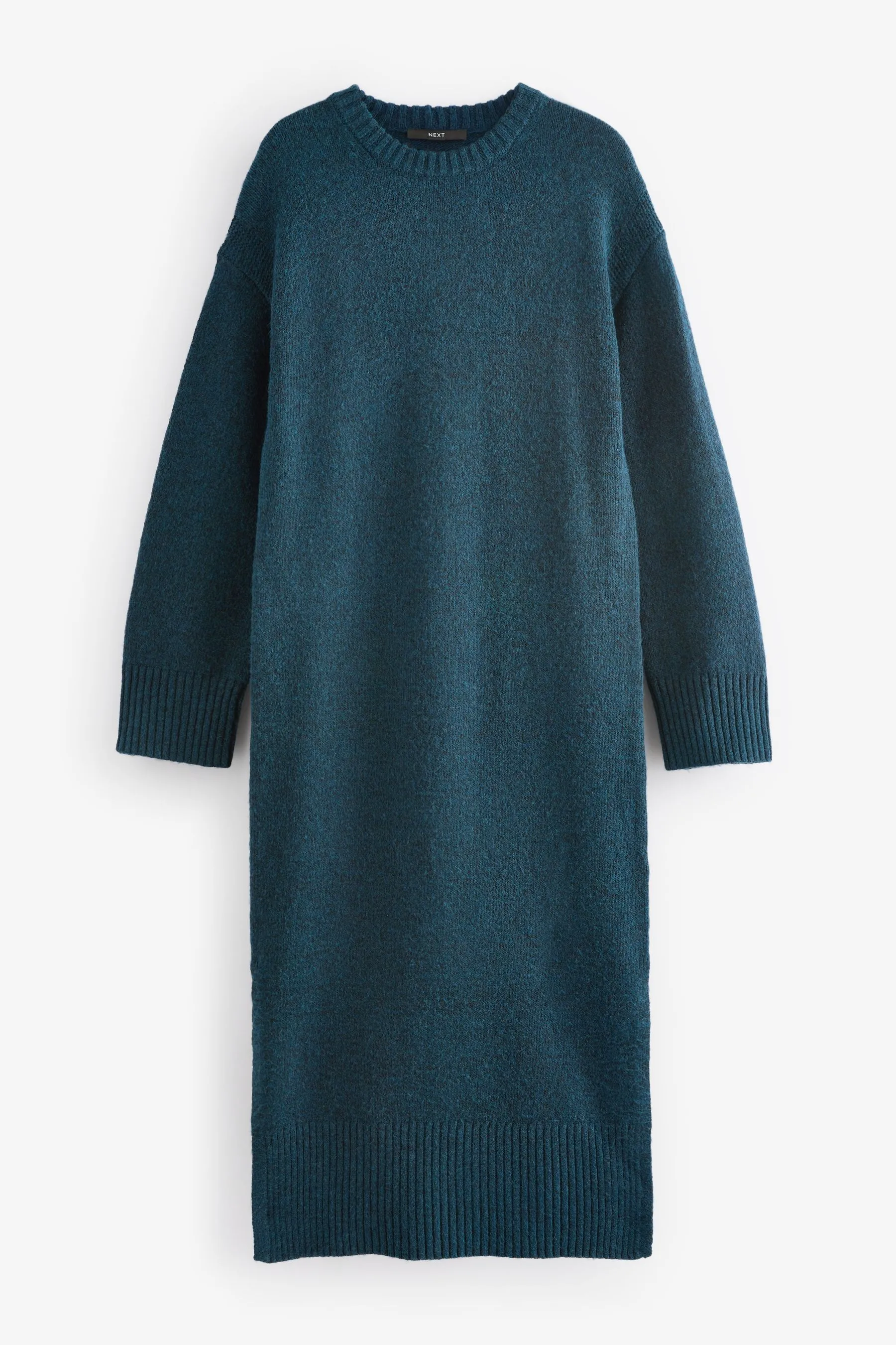 Relaxed Soft Touch Crew Neck Midi Knitted Jumper Dress    