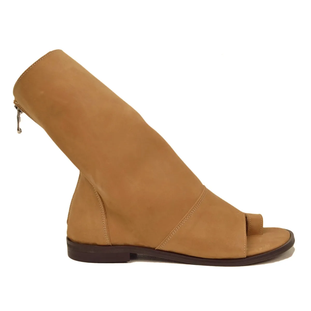 Sandali a Stivaletto Donna color Sabbia in Pelle Nabuk con Zip