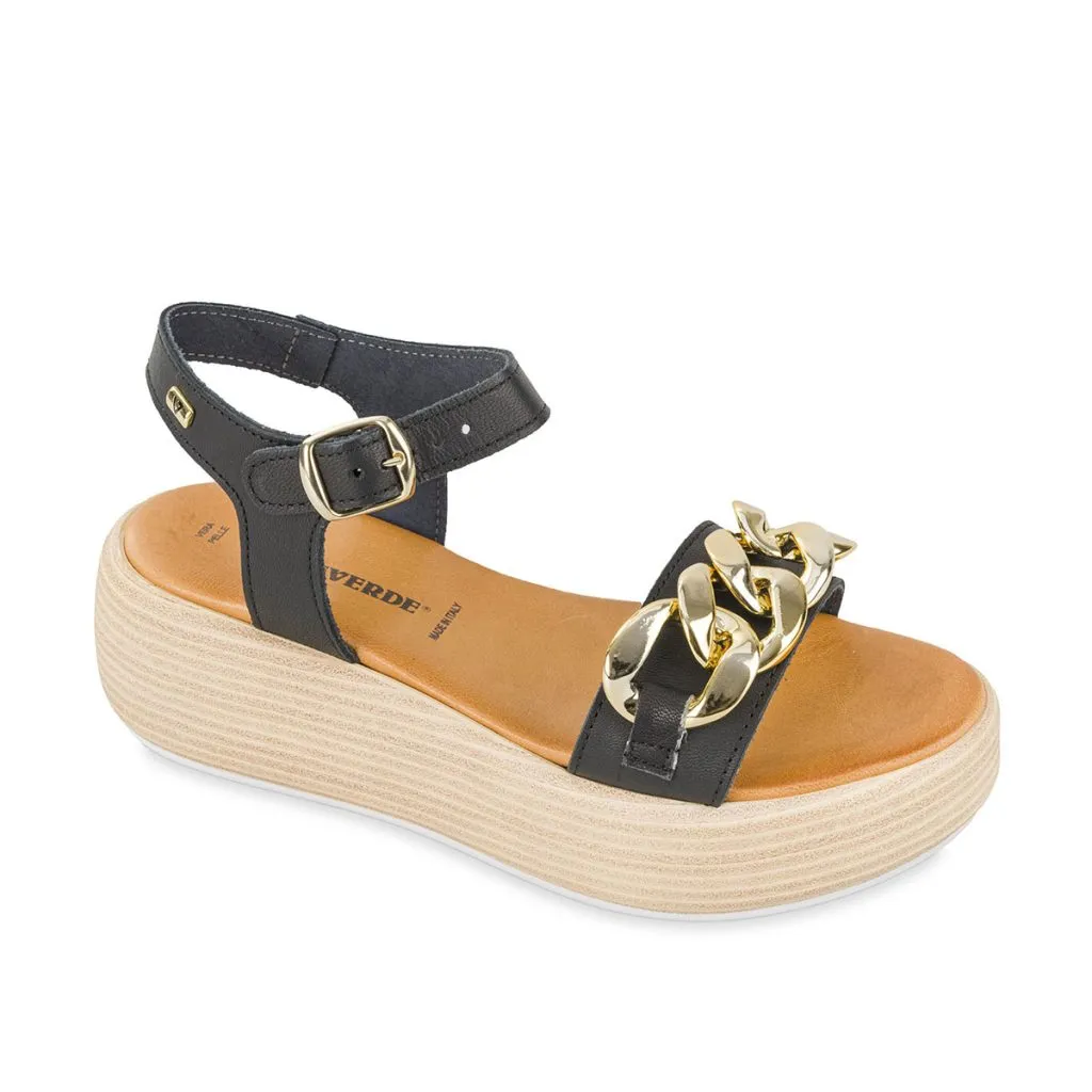 SANDALI PELLE NERA CON CATENA