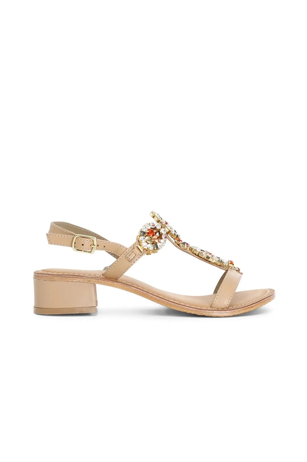 sandali t in pelle con gioiello cipria
