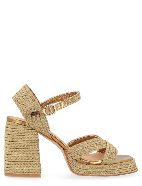 Sandalo con tacco Castañer Valle in rafia colore oro