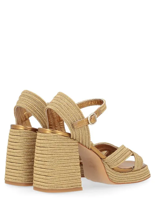 Sandalo con tacco Castañer Valle in rafia colore oro