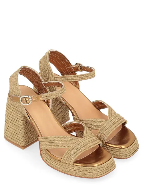 Sandalo con tacco Castañer Valle in rafia colore oro