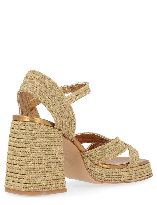 Sandalo con tacco Castañer Valle in rafia colore oro