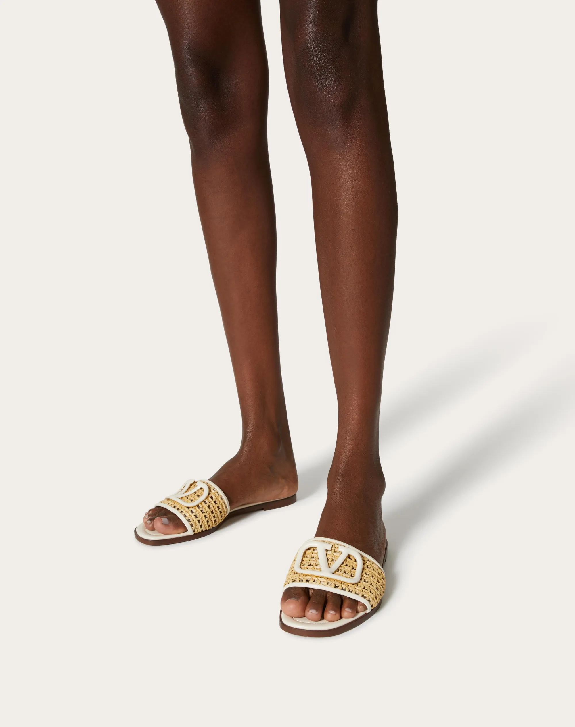 SANDALO SLIDE VLOGO SIGNATURE IN RAFIA INTRECCIATA
