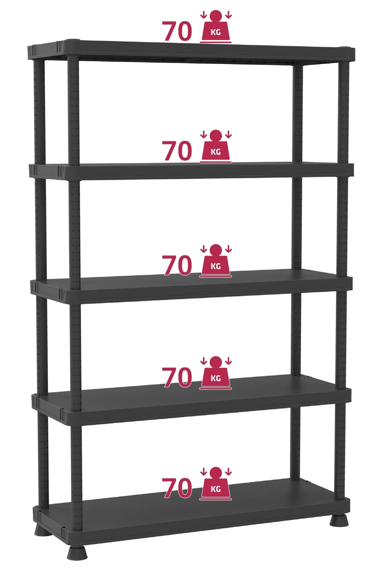 Scaffale in plastica 5 ripiani 120-240x45x187,5-99 cm 70 kg/ripiano