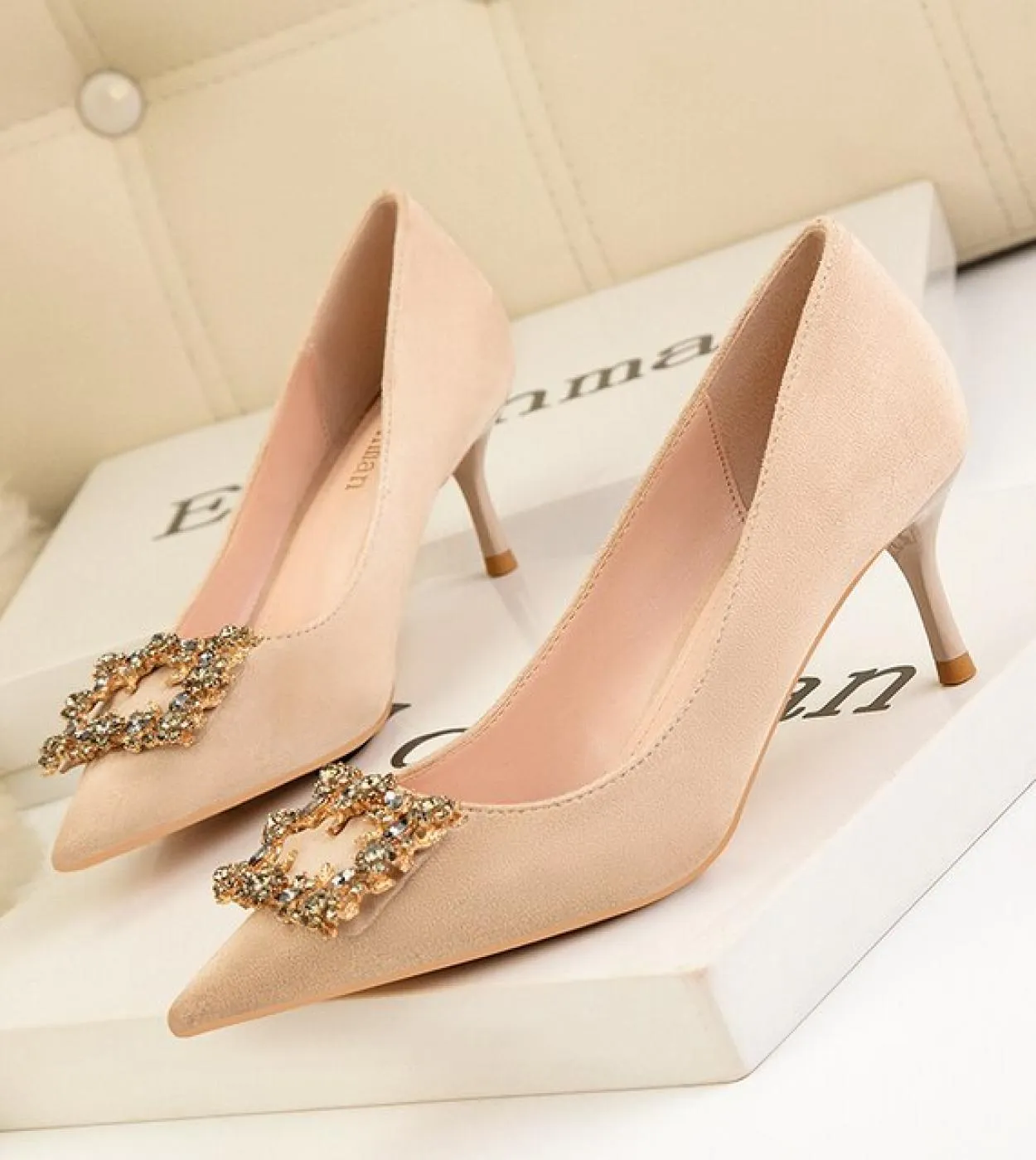 Scarpe eleganti da donna con tacco alto e strass poco profonde Scarpe da donna di lusso Décolleté con punta a punta Scarpe da fe