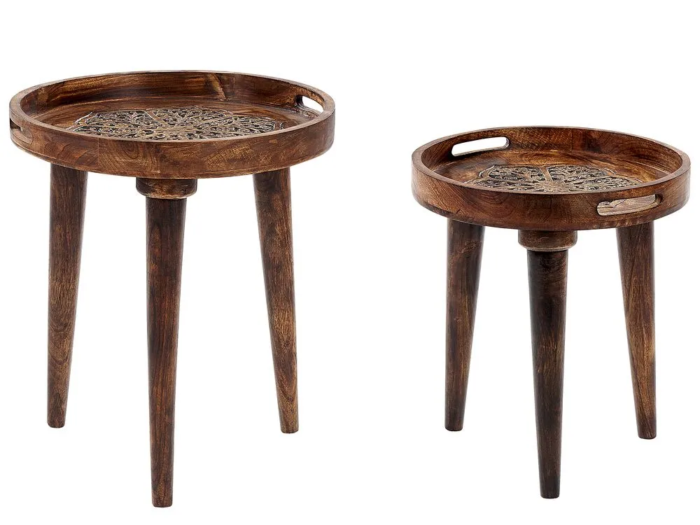Set di 2 tavolini legno di mango marrone scuro ASTAI