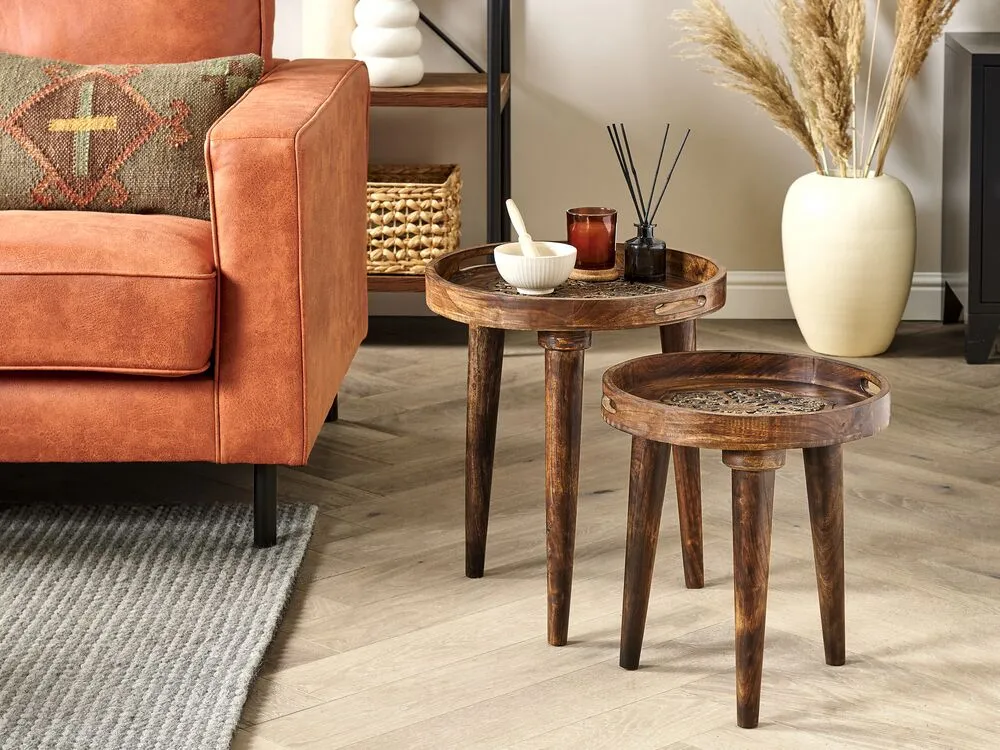 Set di 2 tavolini legno di mango marrone scuro ASTAI