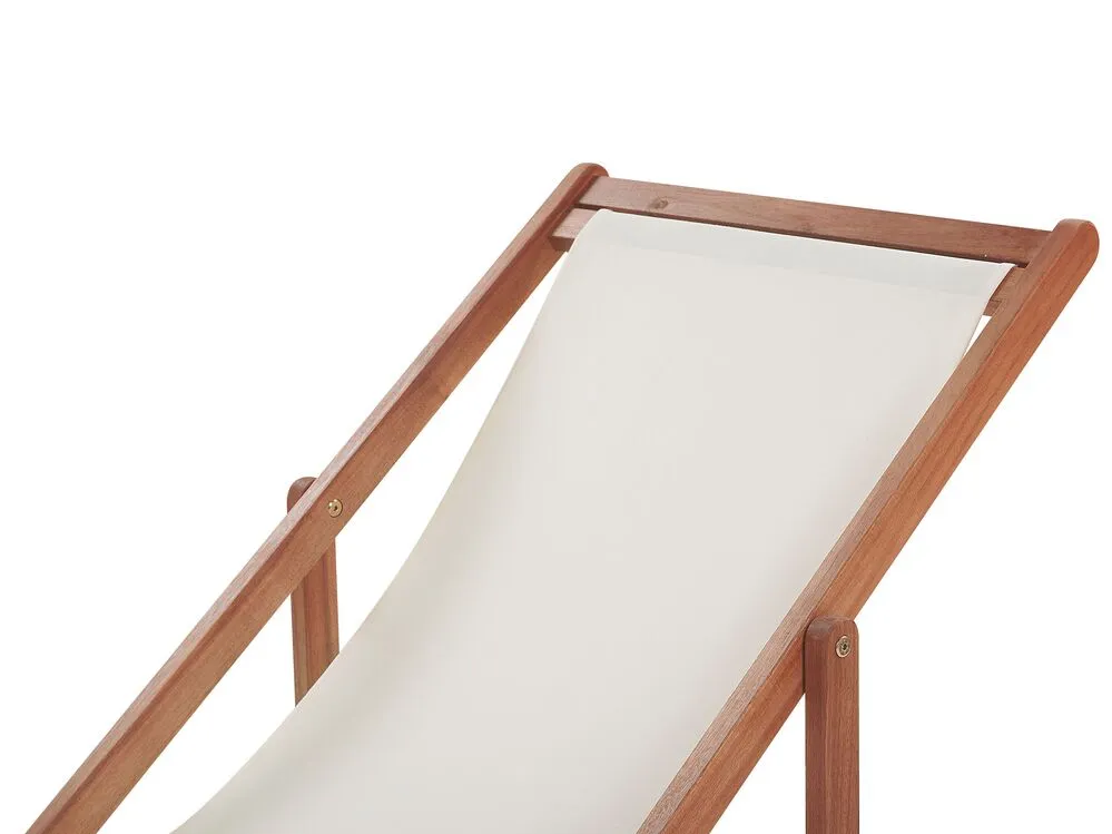 Set of 2 Acacia Folding Deck Chairs and 2 Replacement Fabrics Dark Wood with Off-White / Olives Pattern ANZIO