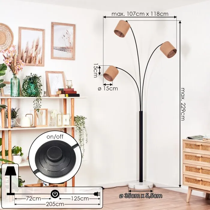 Soungou Lampada da terra Nero, Bianco, 3-Luci
