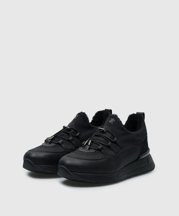 Stefano Ricci Sneakers combinate nere su pelliccia con logo UZ26EG2340TSDPMV