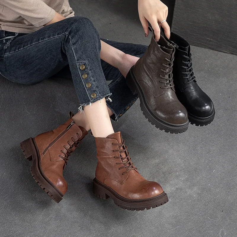 Stivali casual fatti a mano in pelle patchwork retrò da donna