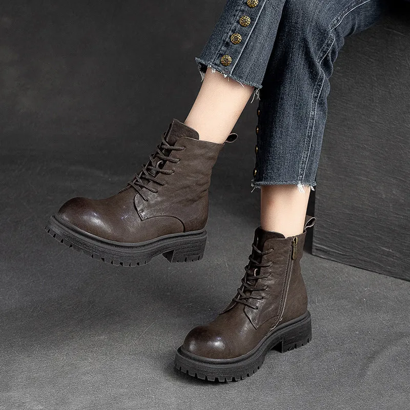 Stivali casual fatti a mano in pelle patchwork retrò da donna