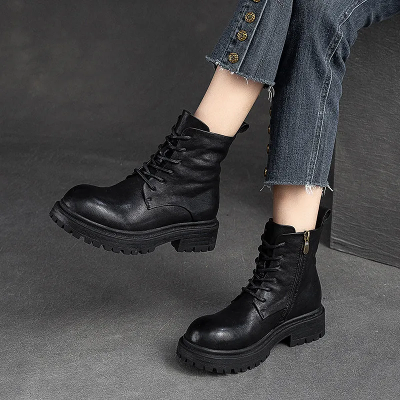 Stivali casual fatti a mano in pelle patchwork retrò da donna
