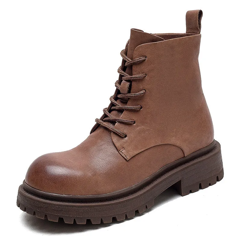 Stivali casual fatti a mano in pelle patchwork retrò da donna