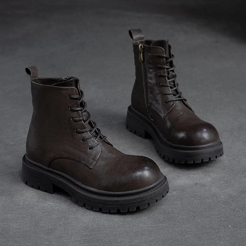 Stivali casual fatti a mano in pelle patchwork retrò da donna
