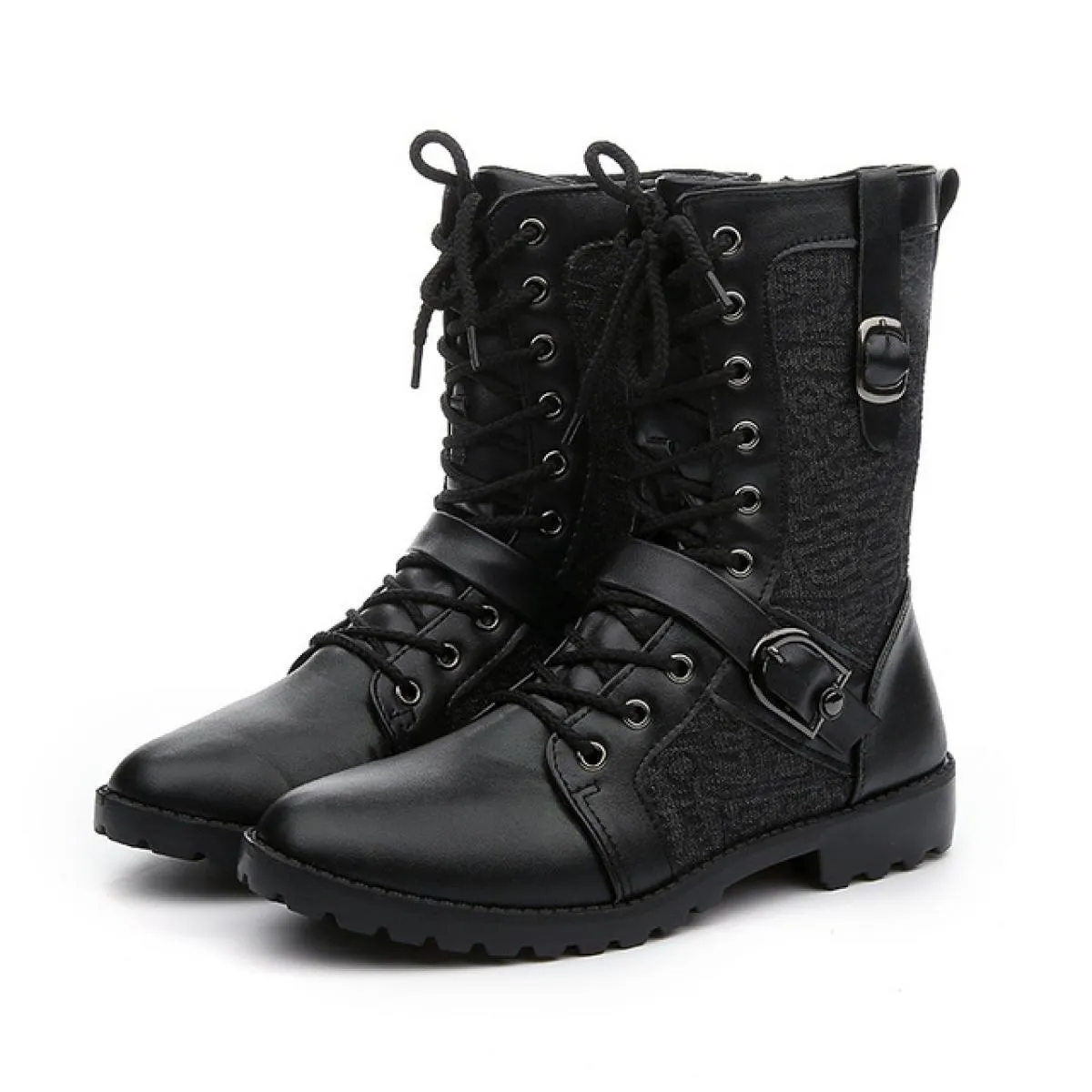 Stivali con plateau da uomo Stivali in pelle stringati alla moda stile britannico con fibbia per cintura a testa tonda Scarpe al