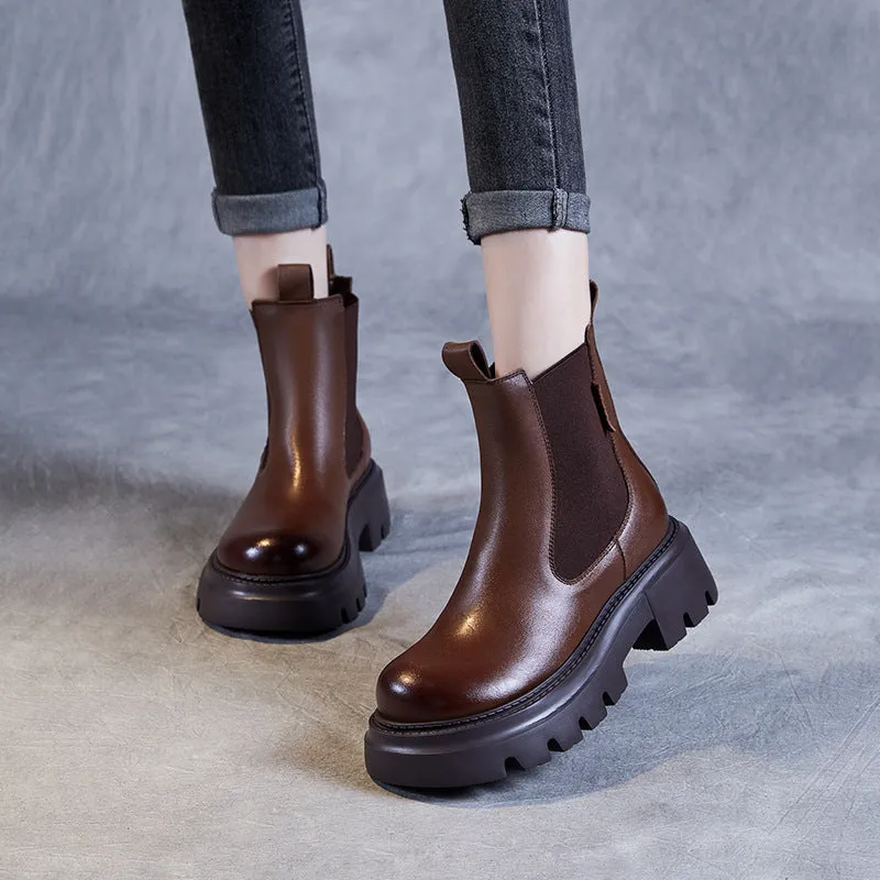 Stivali con plateau in pelle minimalista retrò da donna