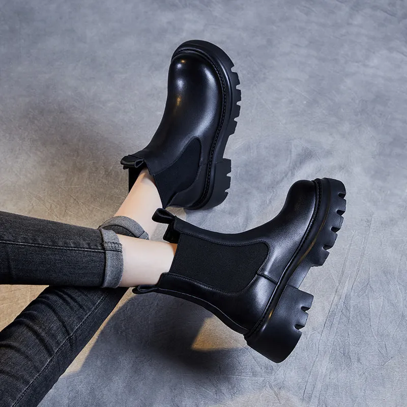 Stivali con plateau in pelle minimalista retrò da donna