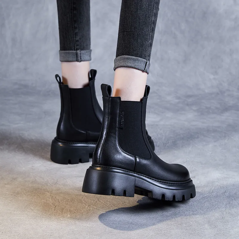 Stivali con plateau in pelle minimalista retrò da donna