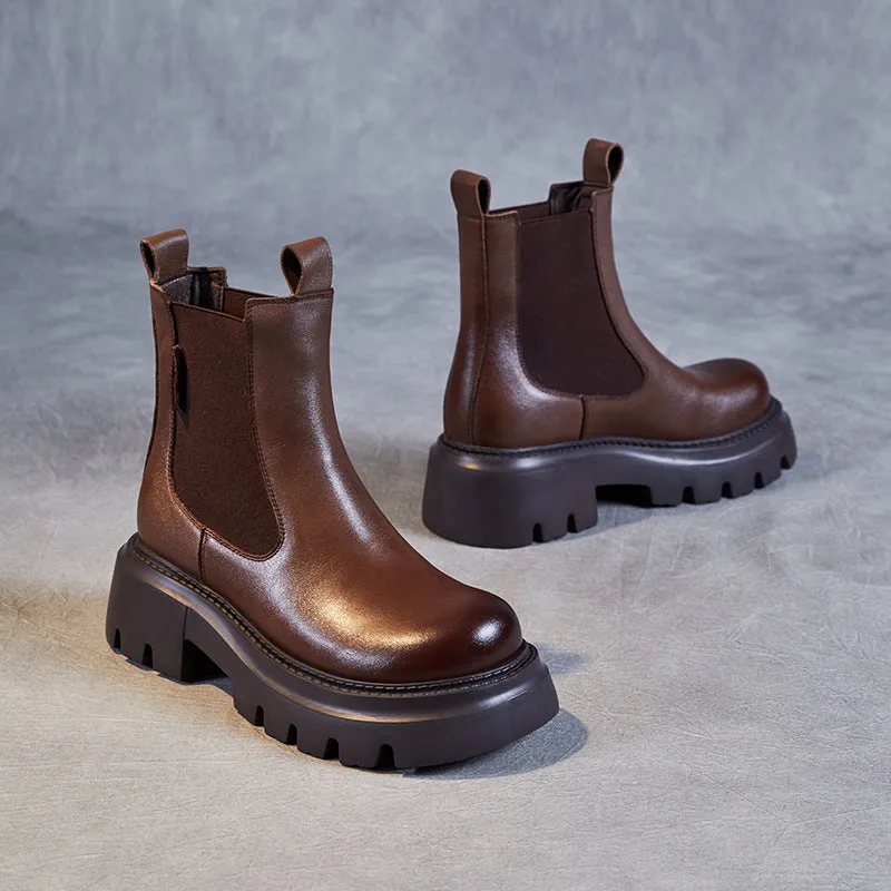 Stivali con plateau in pelle minimalista retrò da donna