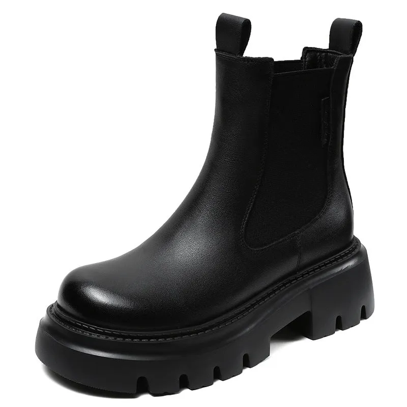 Stivali con plateau in pelle minimalista retrò da donna
