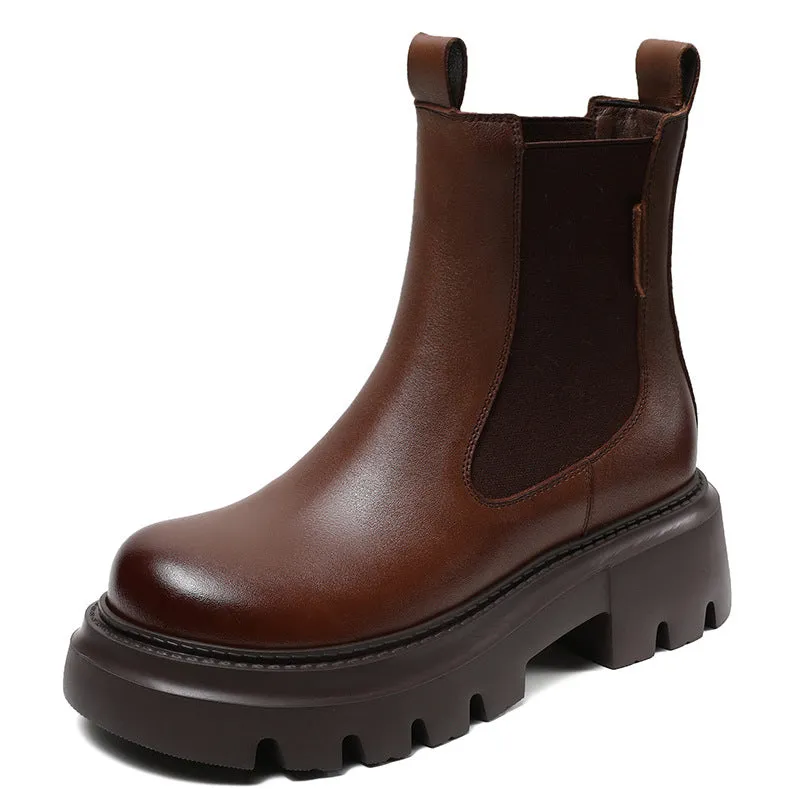 Stivali con plateau in pelle minimalista retrò da donna