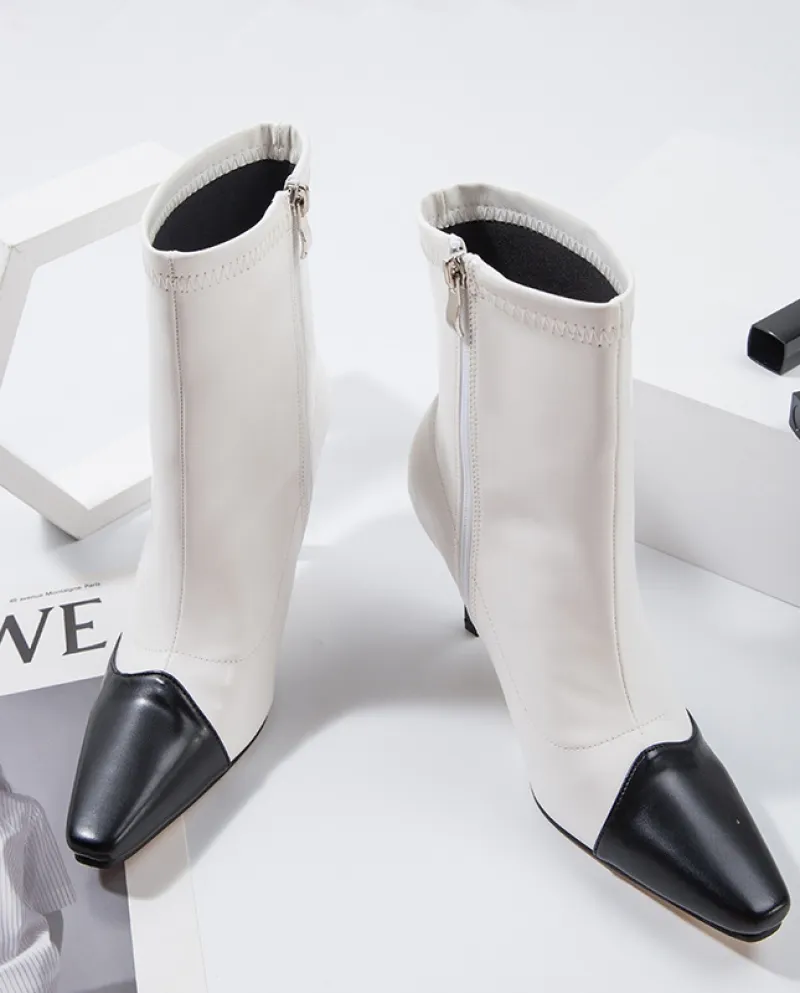 Stivali corti a tubo medio Donna primavera e autunno Nuove scarpe a punta con tacco alto