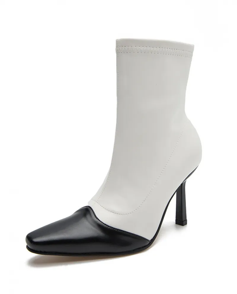 Stivali corti a tubo medio Donna primavera e autunno Nuove scarpe a punta con tacco alto