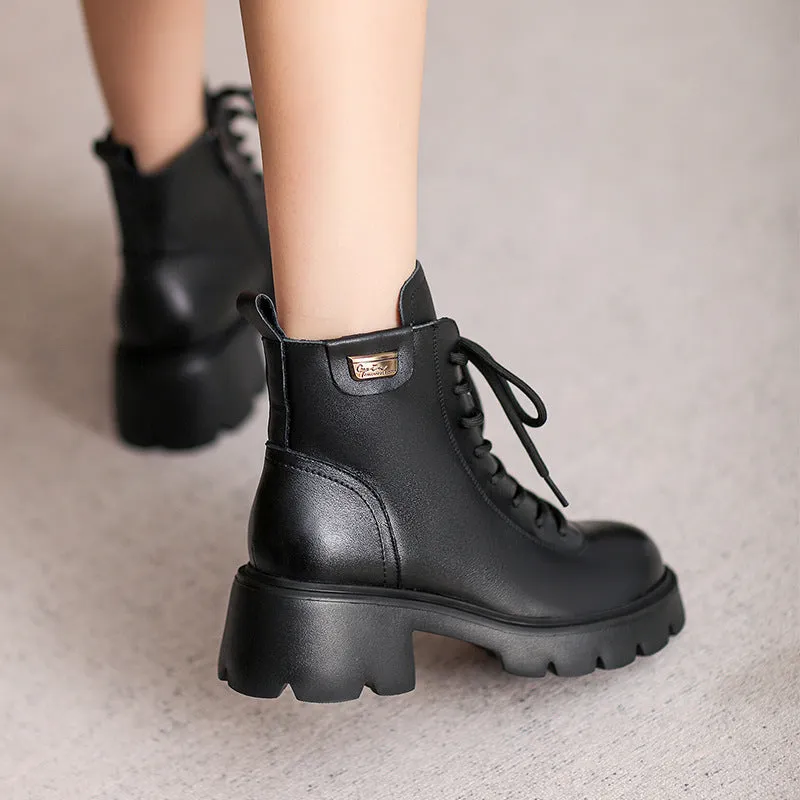 Stivali da donna con suola spessa minimalista in pelle retrò