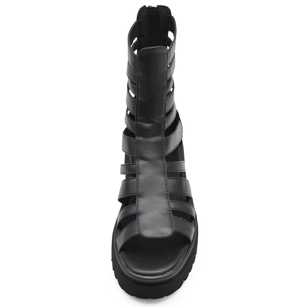 Stivali Estivi Scarpe Sandali Gladiatore Da Donna Con Platform S674-1 nero