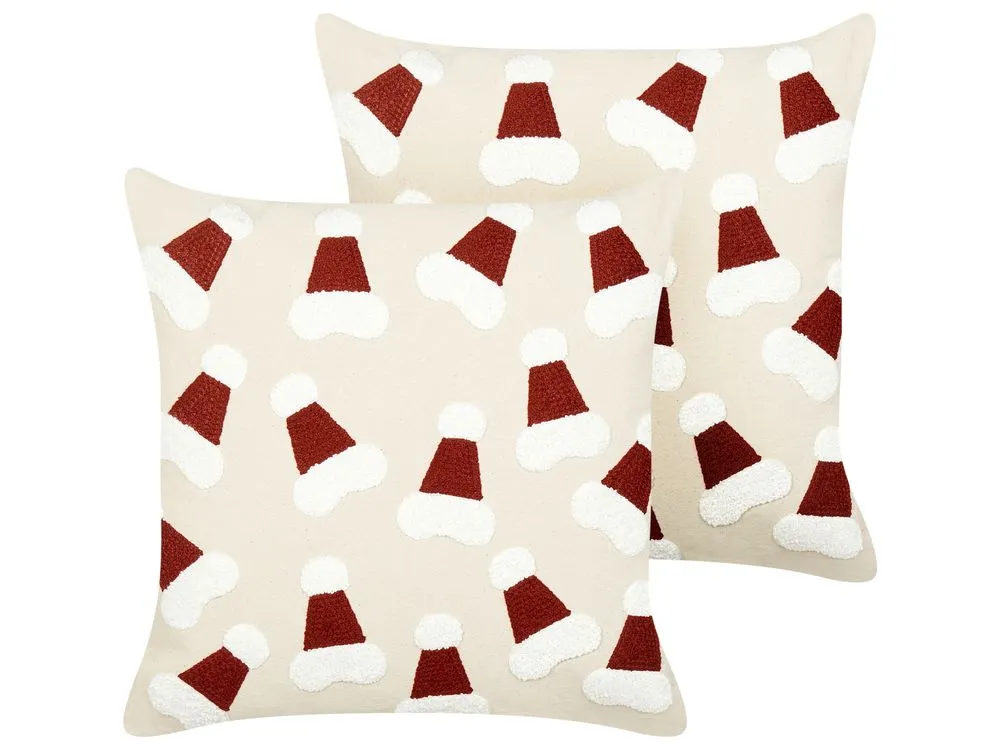 SUGARPLUM Set di 2 cuscini Modello natalizio Beige chiaro 45 x 45 cm Cotone